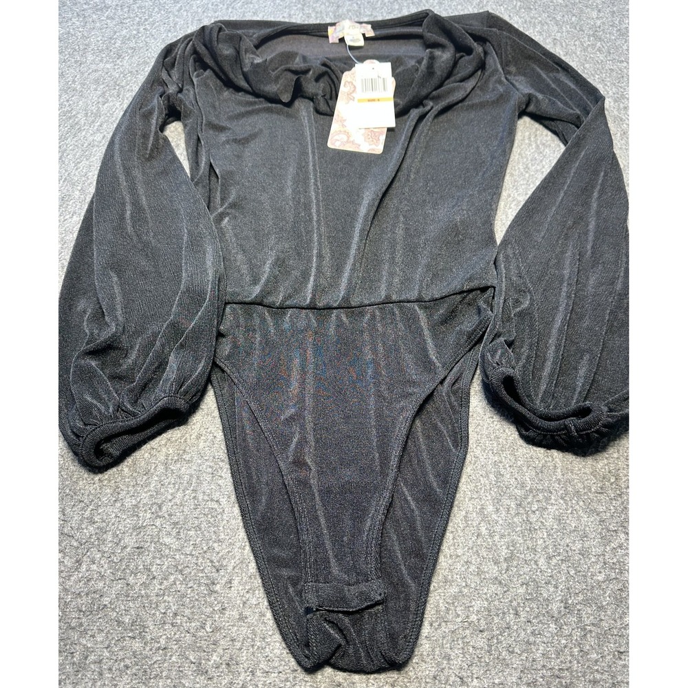 Band Of The Free Bodysuit Womens Small Black Long Sleeve Metallic Stretch Top